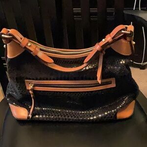 Chic Black and Tan Textured Leather Shoulder Bag